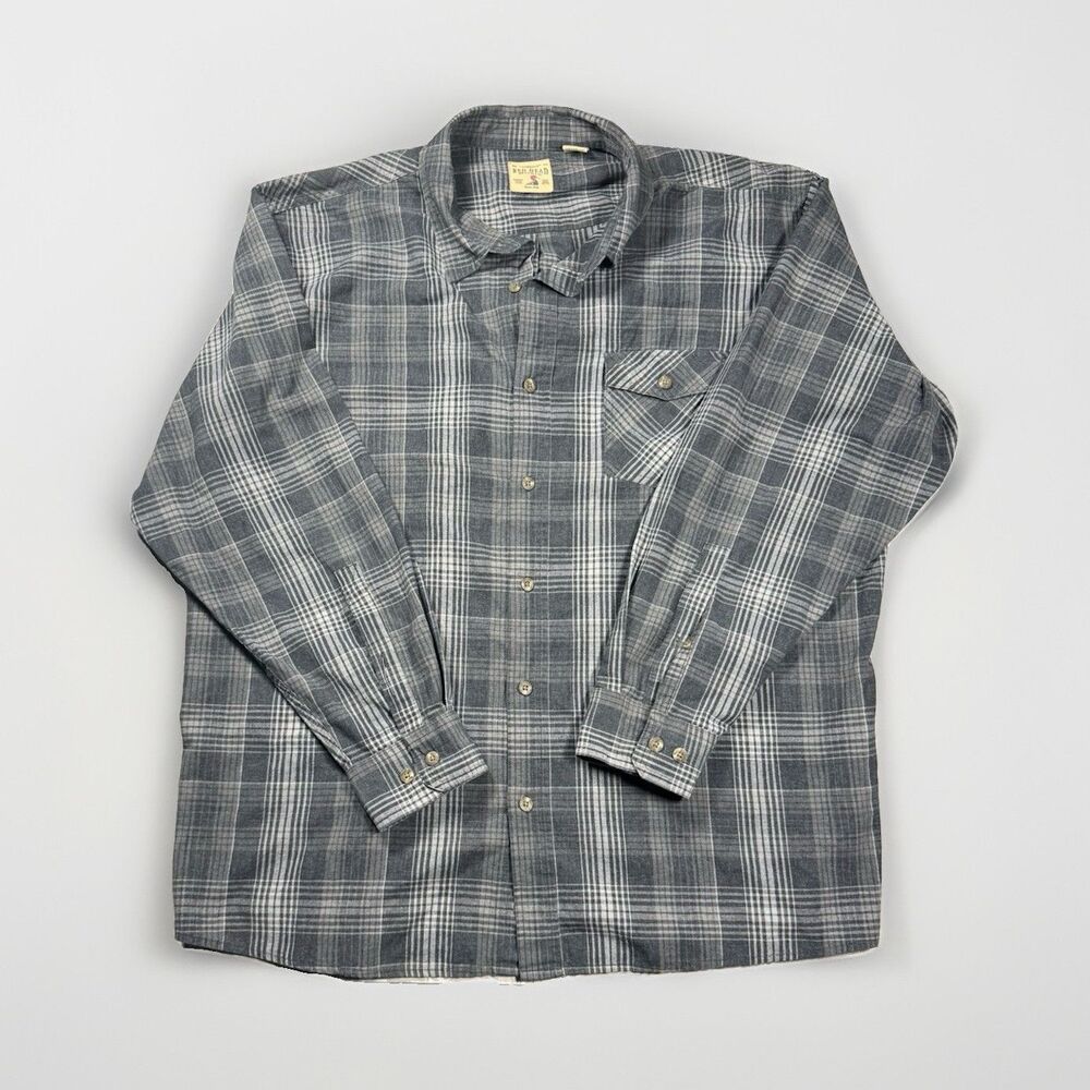 RedHead Men's 3XL Gray Plaid Long Sleeve Button-Up Shirt Point Collar Pockets